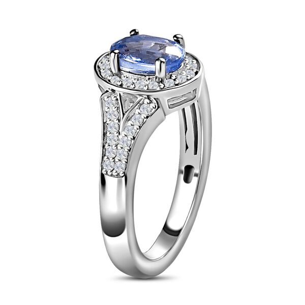 Blauer Ceylon-Saphir, Weißer Zirkon Ring, 925 Silber platiniert (Größe 18.00) ca. 1.42 ct image number 5