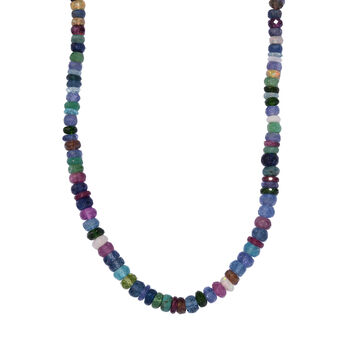 Mehrfarbige Edelsteine Halskette, ca. 45 cm 925 Silber rhodiniert ca. 105.00 ct