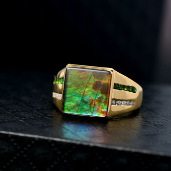 D'Joy Ammolit, Chromdiopsid und Moissanit Ring - 3,42 ct.