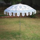 Sonnenschirm aus 100% Baumwolle mit Blockdruck, 180cm Schirm und 240 cm lange Stange, Türkis