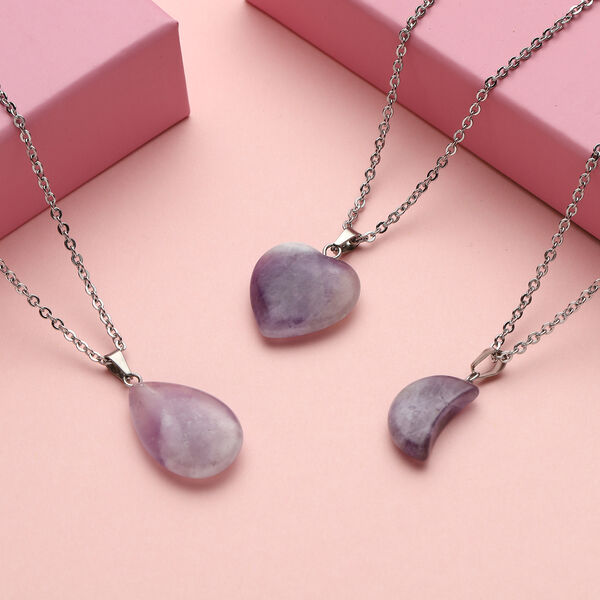 3er- Set afrikanische Amethyst-Anh&auml;nger mit Kette, ca. 50 cm, Edelstahl ca. 40,00 ct image number 2