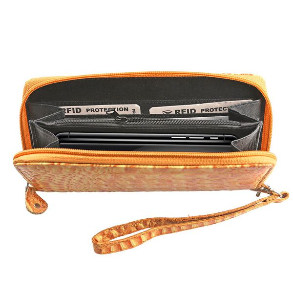 Echtleder Brieftasche mit Kroko-Pr&auml;gung, Gelb image number 11