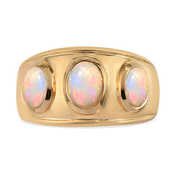 Nat&uuml;rlicher &Auml;thiopischer Opal 3 Stein Ring 925 Silber vergoldet (Gr&ouml;&szlig;e 16.00) ca. 1,25 ct