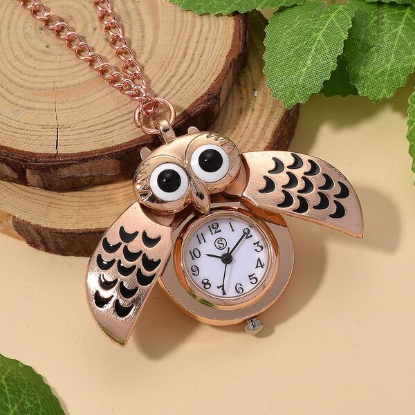 STRADA Eulen-Uhr, Aufklapp-Fl&uuml;gel-Design PC21S Japanisches Uhrwerk, Edelstahlboden, wasserresistenter Konstruktion, Rosafarben image number 2