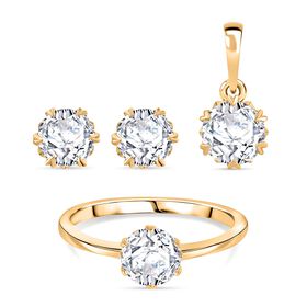 Moissanit Schmuckset, 925 Silber 750 Gelbgold Vermeil - 2,48 ct.