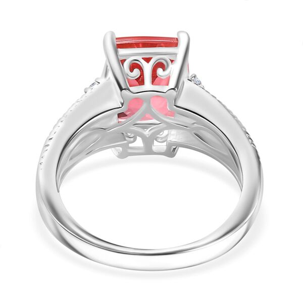 Lachs-Quarz Triplette, Weißer Zirkon Ring 925 Silber (Größe 20.00) ca. 3,29 ct image number 5