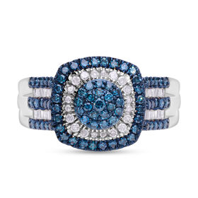 Blauer Diamant P, Weißer Diamant Ring 925 Silber platiniert (Größe 17.00) ca. 1.00 ct