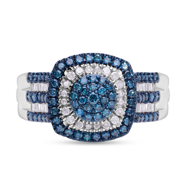 Blauer Diamant P, Weißer Diamant Ring 925 Silber platiniert (Größe 17.00) ca. 1.00 ct image number 0