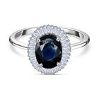 RHAPSODY - AAAA nat&uuml;rlicher Australischer blauer Saphir, Wei&szlig;er Diamant Ring, 950 Platin, (Gr&ouml;&szlig;e 18.00), ca. 1.60 ct