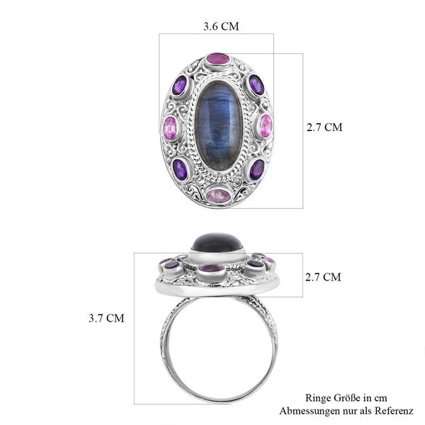Royal Bali - Labradorit, Ilakaka Rosa Saphir (Fissure gefüllt) Ring, 925 Silber, (Größe 16.00), ca. 11.40 ct image number 5