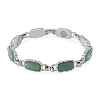 Gr&uuml;ner Aventurin, Wei&szlig;er Kristall Magnettherapie-Armband mit 4 Magneten, ca. 20 cm