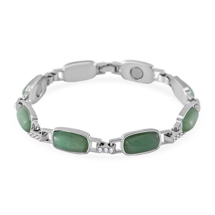 Gr&uuml;ner Aventurin, Wei&szlig;er Kristall Magnettherapie-Armband mit 4 Magneten, ca. 20 cm