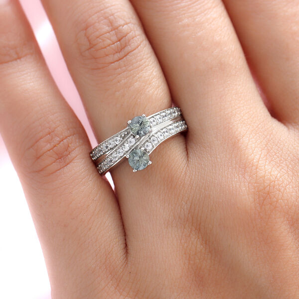 Nat&uuml;rlicher Parti-Saphir und wei&szlig;er Zirkon-Ring, 925 Silber platiniert  ca. 1,26 ct image number 3