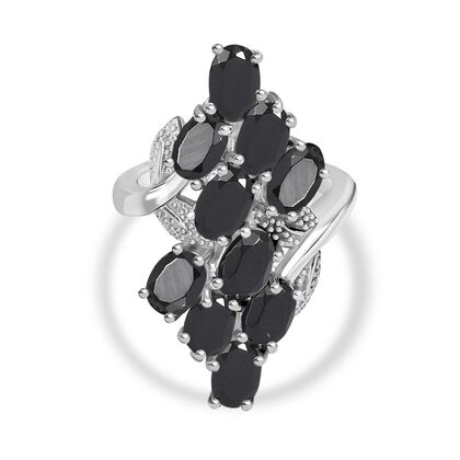 Schwarzer Spinell Ring 316L Edelstahl (Gr&ouml;&szlig;e 21.00) ca. 6.06 ct