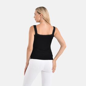 Seidentop aus Maulbeerseide mit Spitzenbesatz am Ausschnitt, Gr&ouml;&szlig;e L, 43&times;58cm, Schwarz