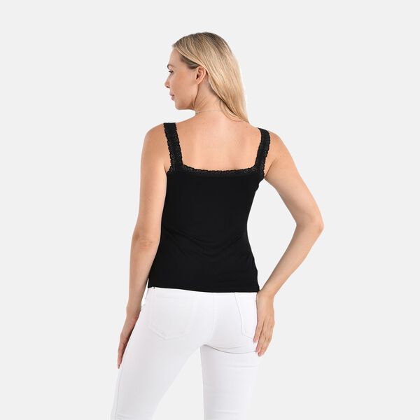 Seidentop aus Maulbeerseide mit Spitzenbesatz am Ausschnitt, Größe L, 43×58cm, Schwarz image number 2