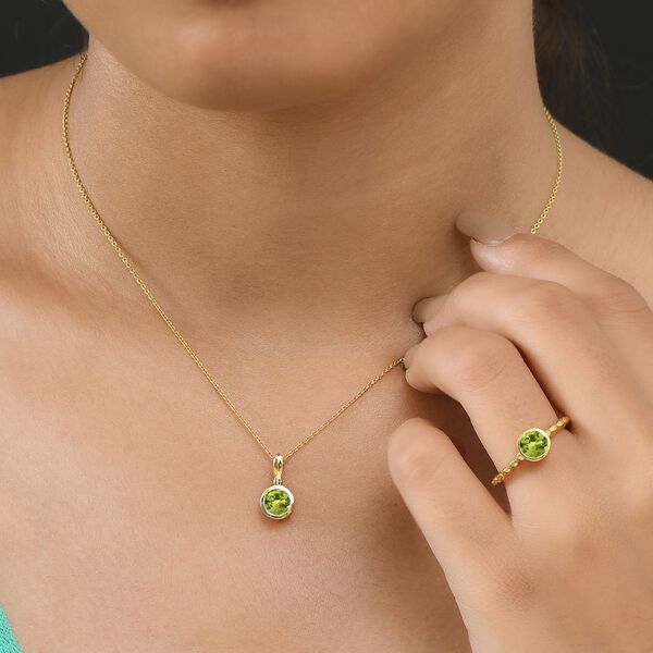 2er Set - D'Joy Natürlicher Peridot Ring und Anhänger, 925 Silber vergoldet (Größe 20.00) ca. 2,26 ct. image number 3