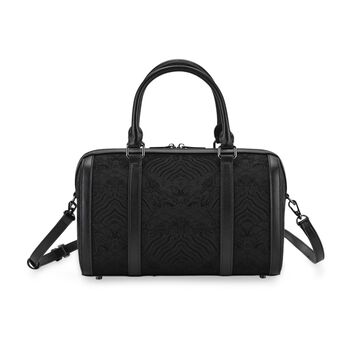 LA MAREY Brokat Crossbody Tasche aus Seide und Echtleder, 30x18x15cm, Schwarz