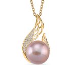 Lila Edison Perle, Weißer Zirkonia Schmuckset Messing, Reines Kupfer vergoldet