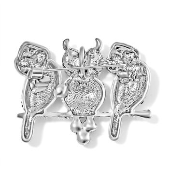 Mehrfarbige Kristall-Eulen-Brosche, antik-silber plattiert