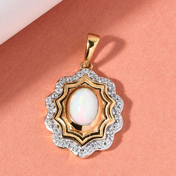 Nat&uuml;rlicher &Auml;thiopischer Opal und Zirkon Anh&auml;nger 925 Silber vergoldet ca. 0,87 ct image number 3