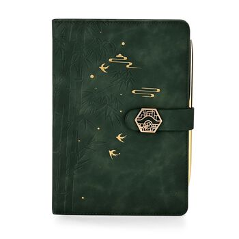 LIVMORE 2er-Set A5 Notizbuch mit Stift, Umschlag mit Magnetverschluss, Bambus-Motiv, Nationaler Landschaftsstil, Gr&uuml;n