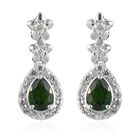 Natürlicher Chromdiopside und Zirkon Halo Tropfen Ohrringe 925 Silber platiniert 2.1 (Größe 20.00) ca. 2,14 ct