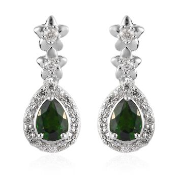 Nat&uuml;rlicher Chromdiopside und Zirkon Halo Tropfen Ohrringe 925 Silber platiniert 2.1 (Gr&ouml;&szlig;e 20.00) ca. 2,14 ct