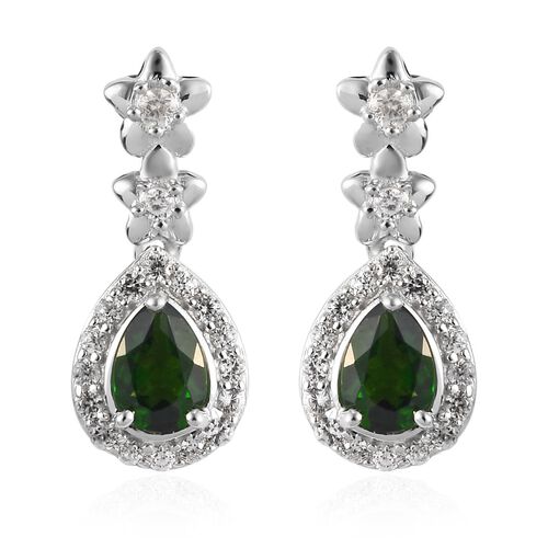 Chrom Diopside und Zirkon Halo Tropfen Ohrhänger 925 Silber Platin-Überzug 2.1 (Größe 20.00) ca. 2,14 ct  image number 0