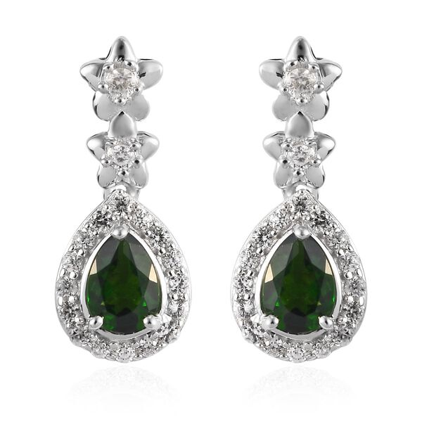 Chrom Diopside und Zirkon Halo Tropfen Ohrh&auml;nger 925 Silber Platin-&Uuml;berzug 2.1 (Gr&ouml;&szlig;e 20.00) ca. 2,14 ct&nbsp;