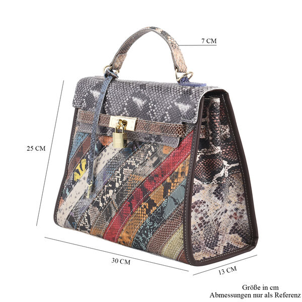 Chaos by Elsie: Patchwork Schultertasche aus 100% echtem Leder mit RFID Schutz, Mehrfarbig image number 7