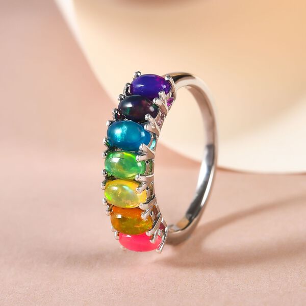 Mehrfarbiger Opal-Ring, 925 Silber platiniert  ca. 1,11 ct image number 2