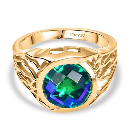 Pfau Quarz Triplette Ring 925 Silber 750 Gelb Vergoldet (Gr&ouml;&szlig;e 18.00) ca. 3.41 ct