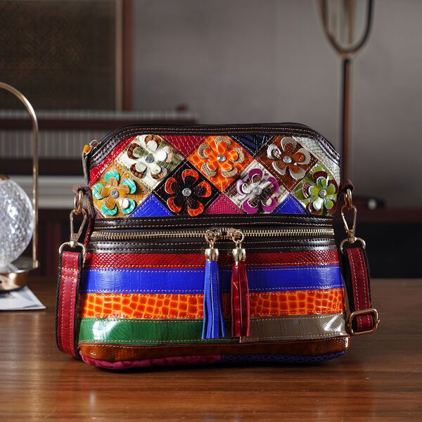 CHAOS BY ELSIE Leder Crossbody Tasche mit RFID Schutz und Rei&szlig;verschlussf&auml;chern 25.5 x 10 x 22 cm Multicolor Blumenmuster image number 1