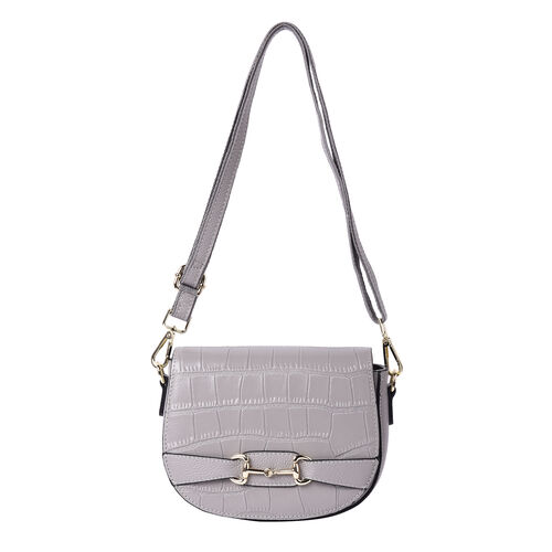 Echtes Leder Crossbody Tasche, mit Reißverschluss, Grau image number 0