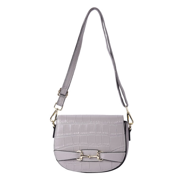 Echtes Leder Crossbody Tasche, mit Rei&szlig;verschluss, Grau