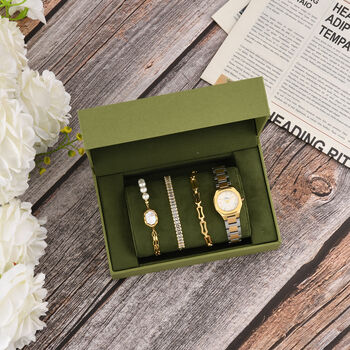 GENOA - Wei&szlig;er Zirkonia, Wei&szlig;es Perlmutt Schmuckset 316L Edelstahl Bicolor, 316L Edelstahl IP-Gelbbeschichtung, Nickelfreies Messing IP-Gelbbeschichtung und Legierung Bicolor