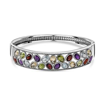 Mosambik Granat, Himmelblauer Topas Armreif ca. 19 cm Edelstahl ca. 11.15 ct