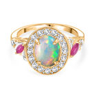 D'Joy Nat&uuml;rlicher, &auml;thiopischer Welo Opal, Afrikanischer Rubin (Fissure gef&uuml;llt) Ring 925 Silber vergoldet (Gr&ouml;&szlig;e 17.00) ca. 2,06 ct