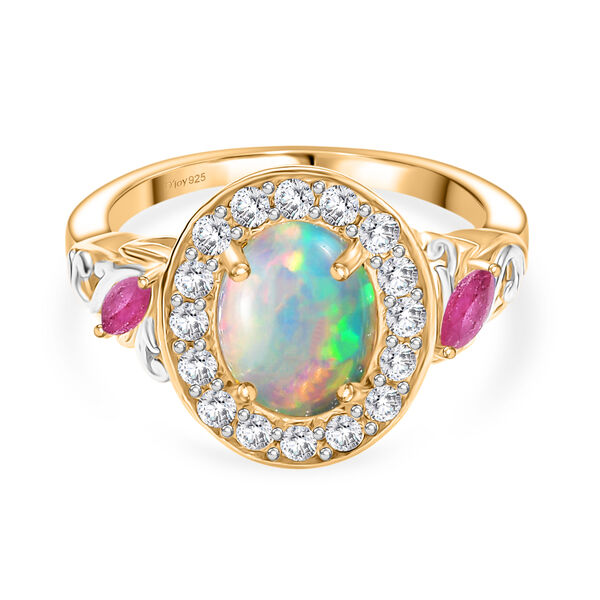 D'Joy nat&uuml;rlicher, &auml;thiopischer Welo Opal, afrikanischer Rubin und Zirkon Ring - 2,06 ct. image number 0