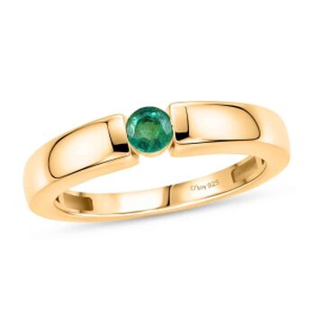D'Joy AAA Kagem Sambischer Smaragd (Rund) Ring 925 Silber 750 Vergoldet (Gr&ouml;&szlig;e 17.00) ca. 0.25 ct