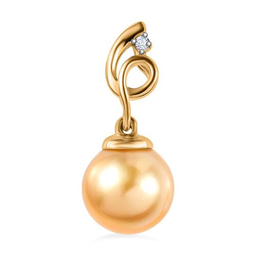 Goldene Südsee Perle, Moissanit Anhänger, (9-11mm), 925 Silber Gelbgold Vermeil image number 0