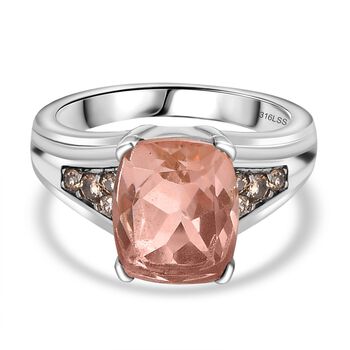 Morganit Quarz Triplette, Champagner Zirkonia Ring Edelstahl (Gr&ouml;&szlig;e 17.00) ca. 3,32 ct
