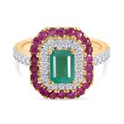 D’joy AAA Kagem Sambischer Smaragd, Natürlicher Mosambik-Rubin Ring 925 Silber 750 Gelbgold Vermeil (Größe 18.00) ca. 2,19 ct