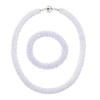 2er Set - Wei&szlig;er Kristall Halskette und Armband
