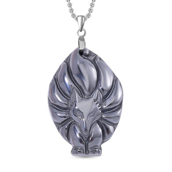 Terahertz Neunschw&auml;nzige-F&uuml;chsin-Anh&auml;nger mit Kette, Messing und Edelstahl ca. 75.00 ct