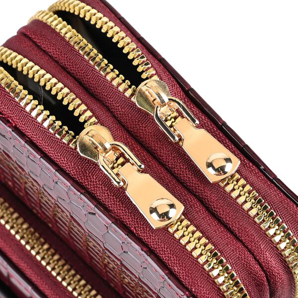 PASSAGE Crossbody Tasche aus PU-Lackleder mit Krokoprägung und RFID-Schutz, 18x7x11 cm, Bordeaux image number 6