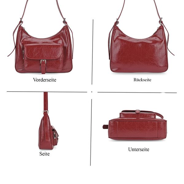 Schultertasche aus Echtleder mit Fronttasche, 28,5x9x25 cm, Burgund image number 5
