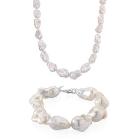 D'Joy Wei&szlig;e Barockperle 50cm Halskette und 19+5cm Armband