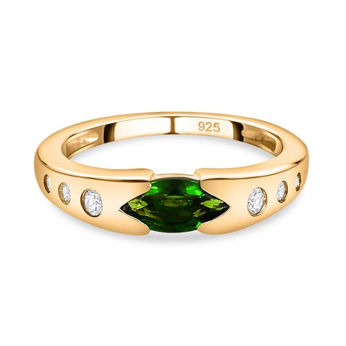 Natürlicher Chromdiopsid, weißer Zirkon Ring, 925 Silber Gelbgold Vermeil (Größe 19.00) ca. 0.73 ct image number 0